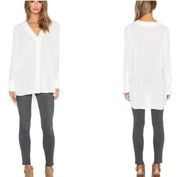 Vince Revolve Long Sleeve V Neck Tunic Top in Off White Size Small - Picture 2 of 11